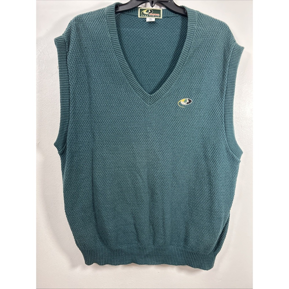Vintage Mossy Oak Men XL Knit Sweater Vest V-Neck Pullover 100% Cotton 6440